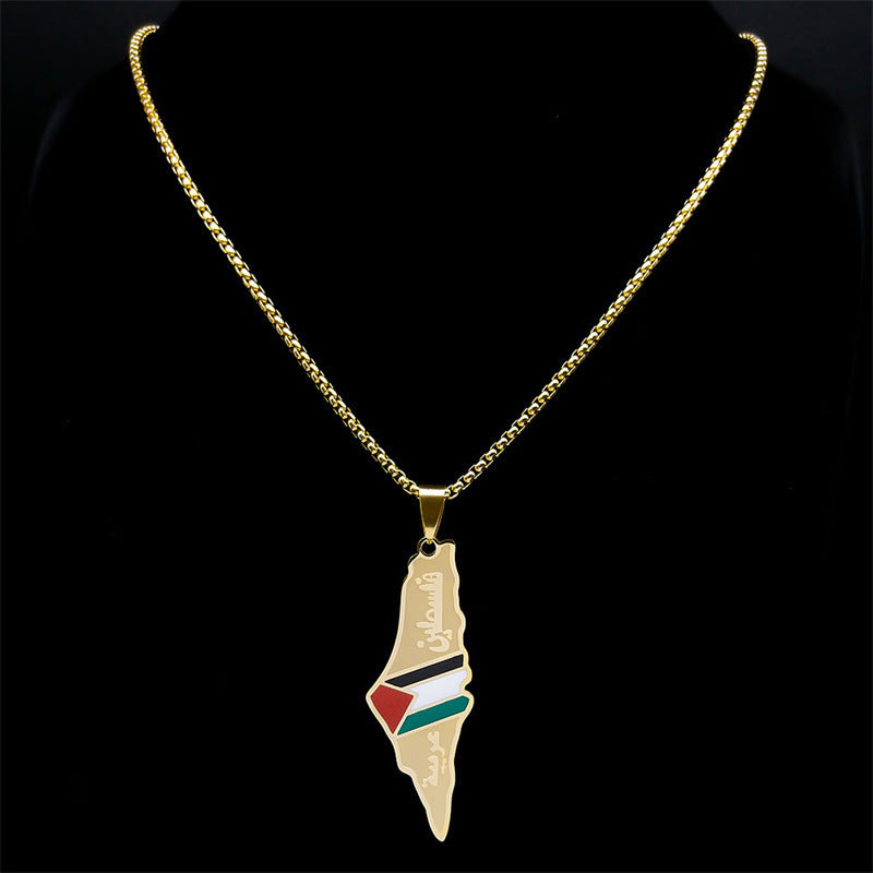 Palestine Israel Map Pendant Necklaces For Men Women Stainless Steel Gold Color Palestinians Ethnic Map Jewelry Gifts