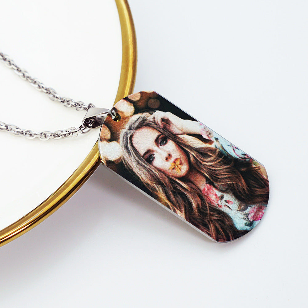 Personalized necklace with stainless-steel text color image carving photo carving pendant