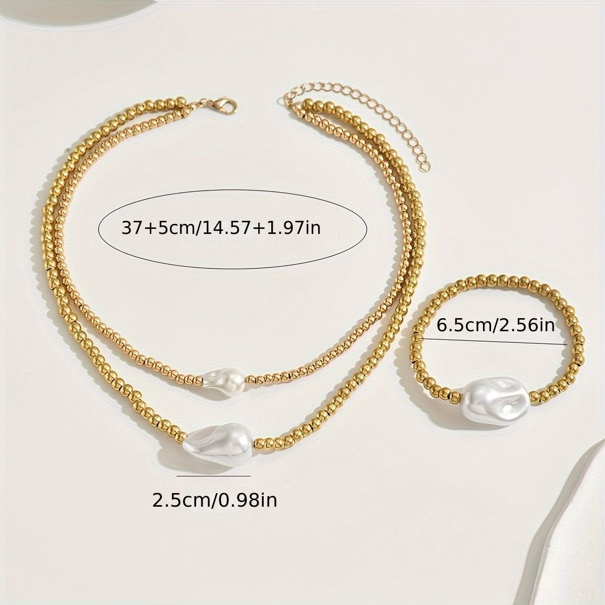 14K Golden Beaded Pearl  Necklace And Bracelet Set