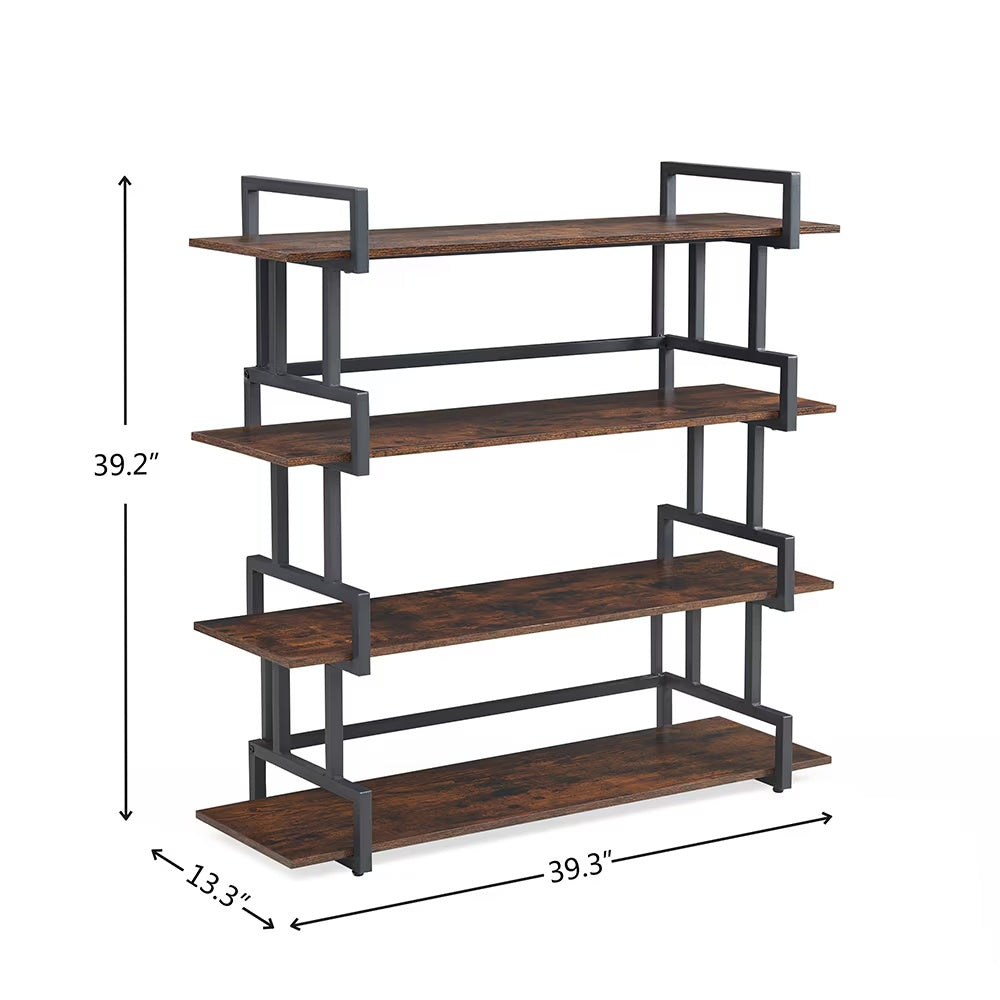 Industrial 4 Tier Bookshelf,Metal And Wood Bookcase