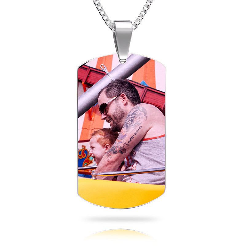 Personalized necklace with stainless-steel text color image carving photo carving pendant