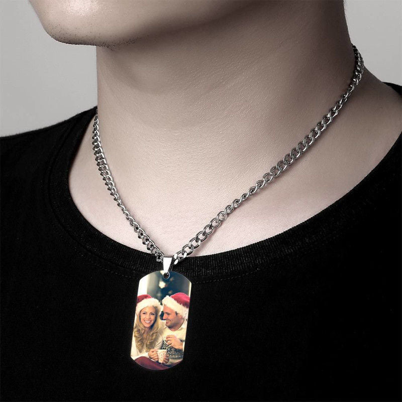 Personalized necklace with stainless-steel text color image carving photo carving pendant