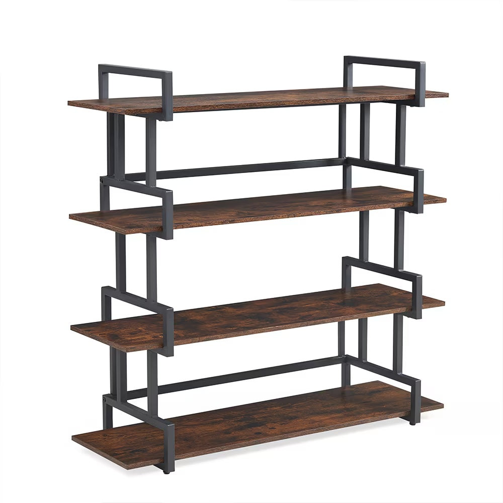 Industrial 4 Tier Bookshelf,Metal And Wood Bookcase