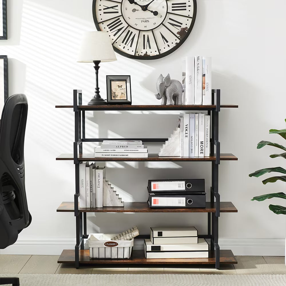 Industrial 4 Tier Bookshelf,Metal And Wood Bookcase